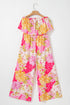 Multicolour Floral Print Ruffled High Waist Tube Top Loose Jumpsuit